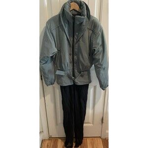 VTG NILS SKI Womens 12 Snow Suit Belted One Piece Retro Green Coveralls Stirrups